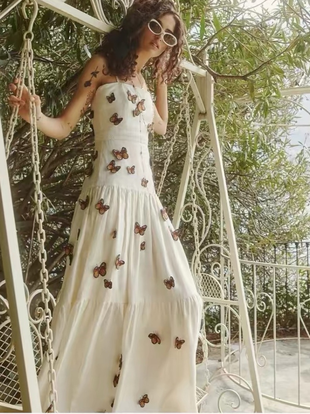 Agua By Agua Bendita Lima Embroidered Butterfly Linen Maxi Dress, M - Picture 10 of 10